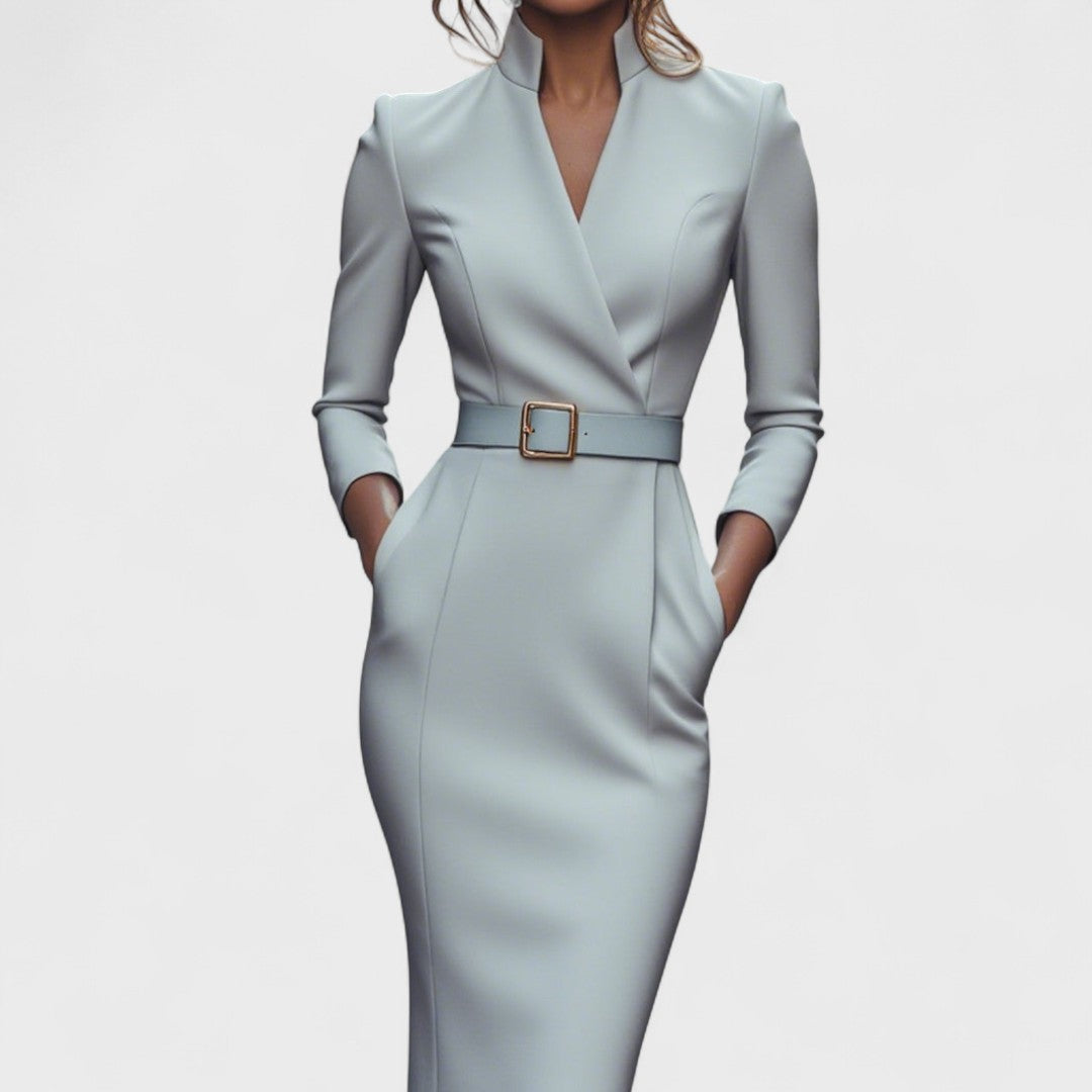 Hana | Rochie Elegantă Neagră cu Curea și Guler