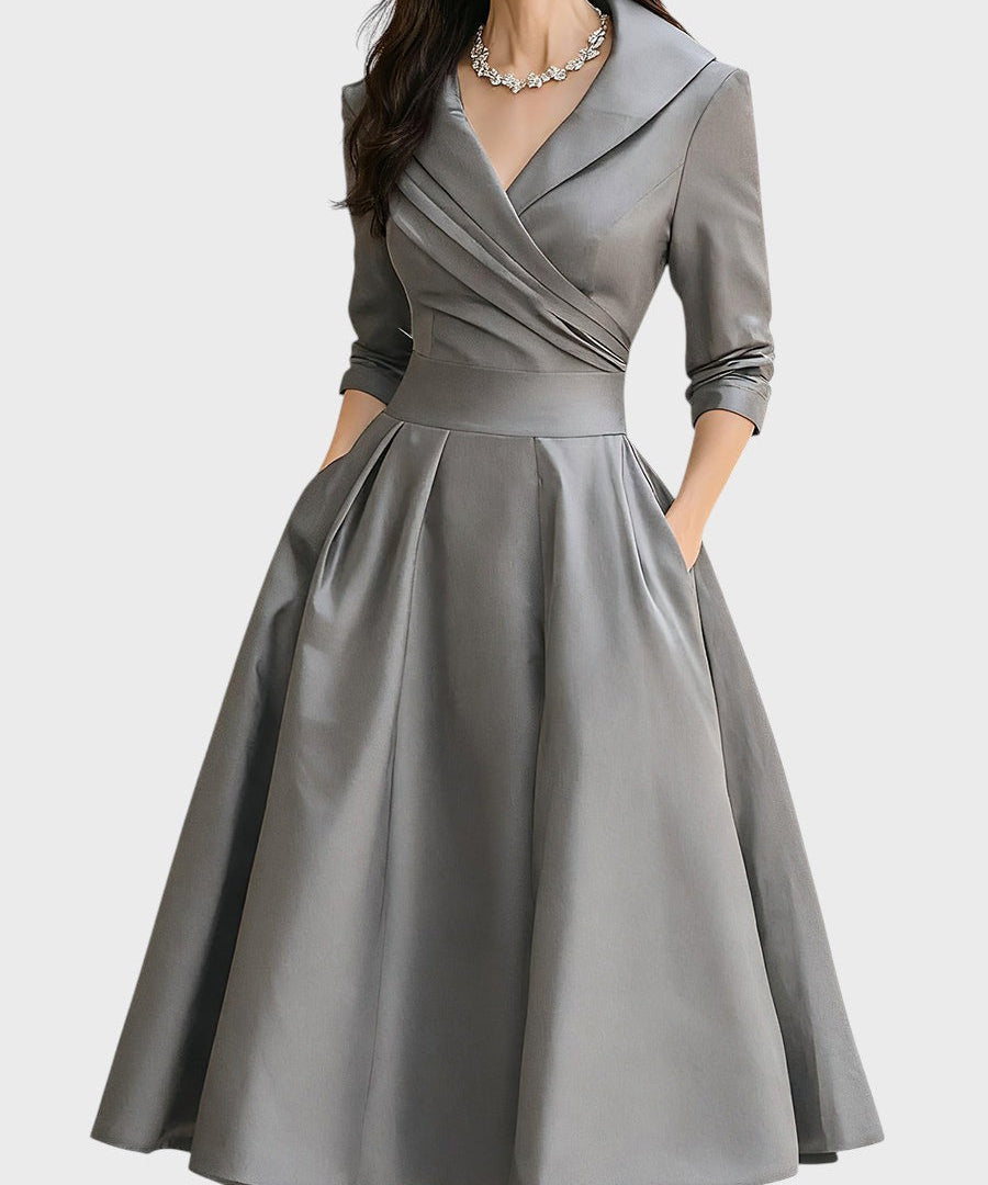 Tereza | Rochie Midi Elegantă cu Mâneci Lungi
