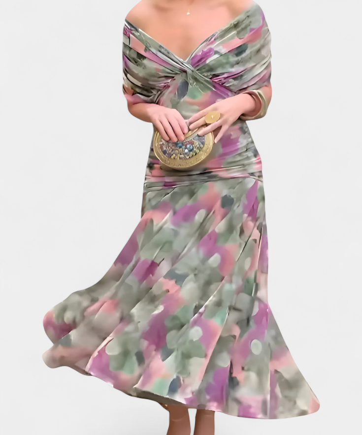Alondra | Rochie lungă cu model floral și decolteu în V