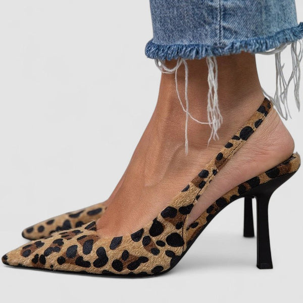 Lívia - Tocuri înalte kaki, cu model de leopard, vârf ascuțit