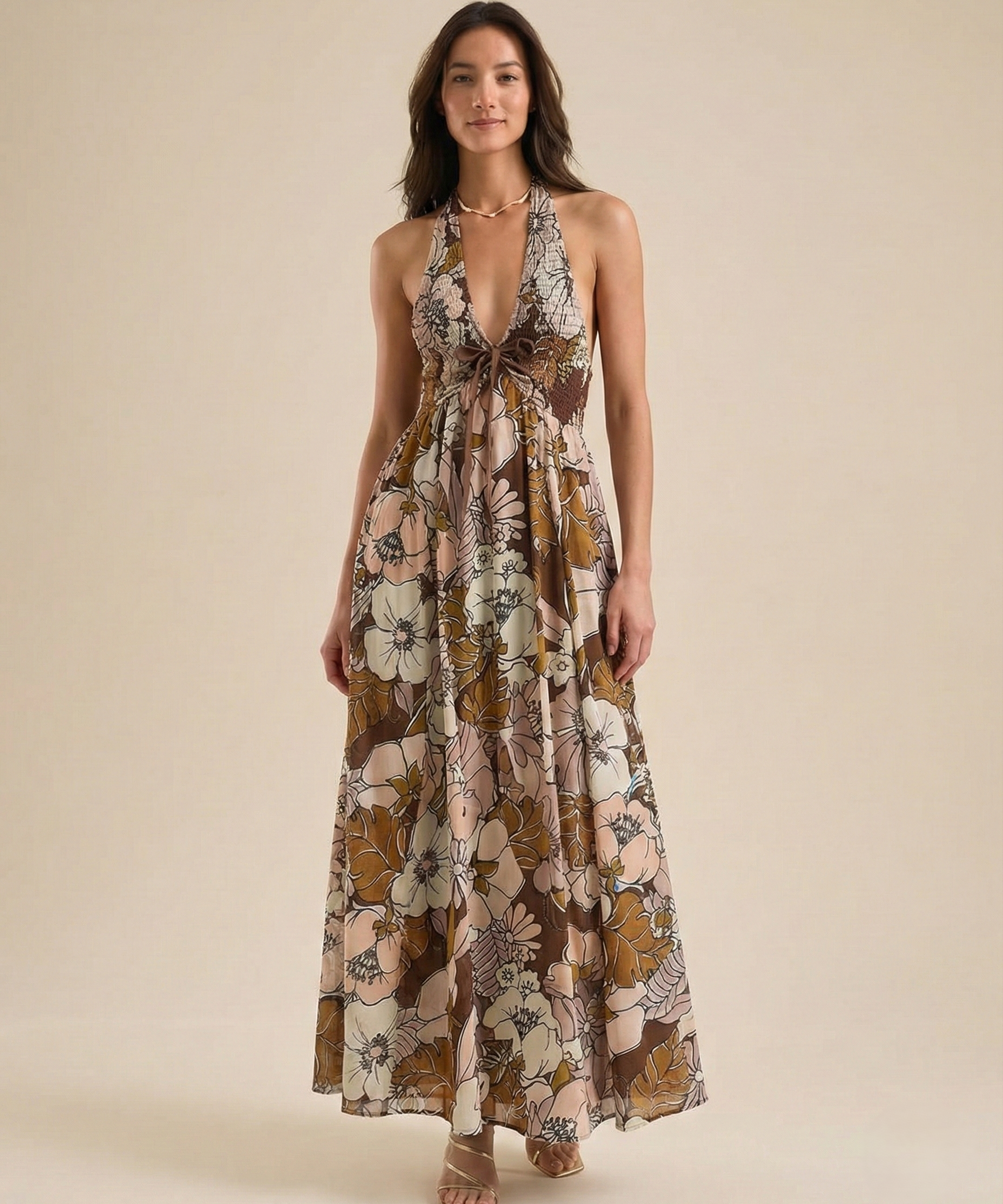 Rochie Maxi pentru Femei cu Model Floral pentru Plajă cu Bretele