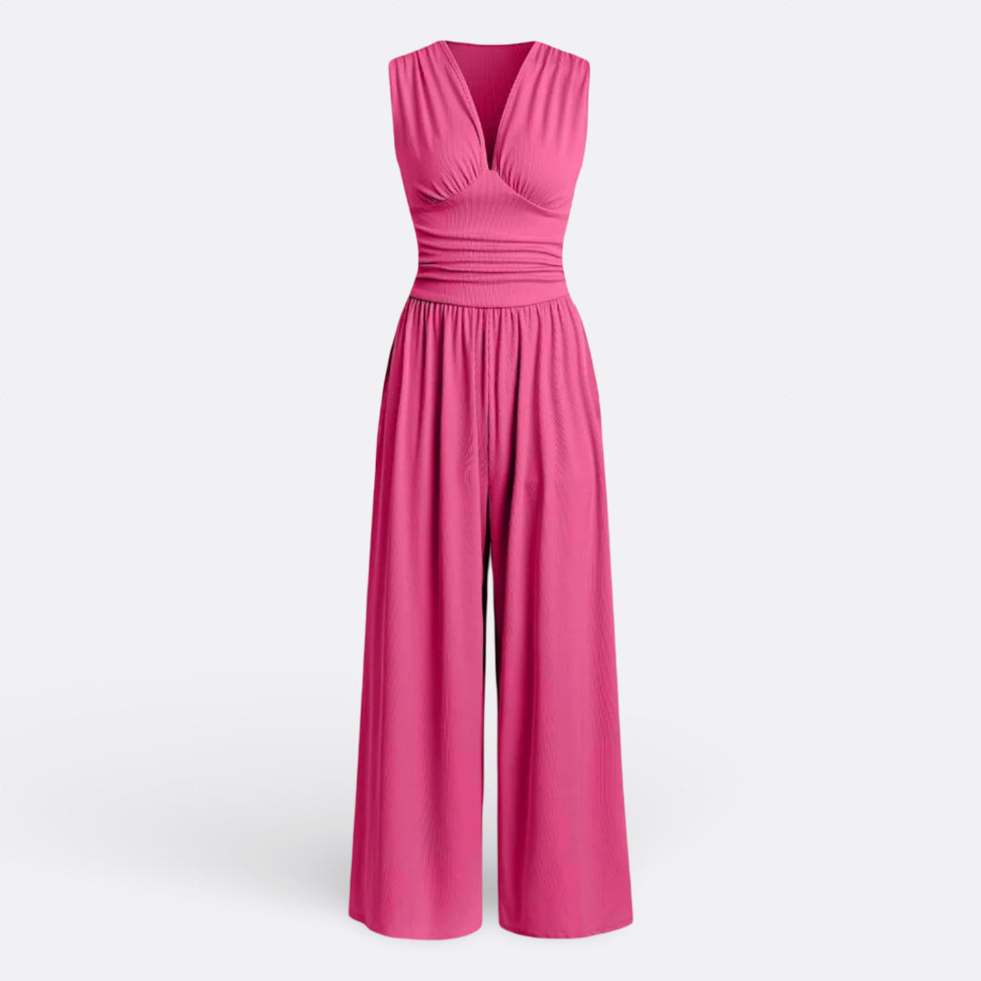 Leonor - Salopetă Elegantă fără Mâneci și Pantaloni Largi