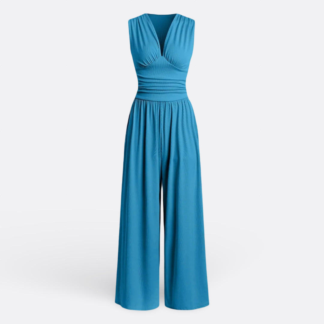 Leonor - Salopetă Elegantă fără Mâneci și Pantaloni Largi