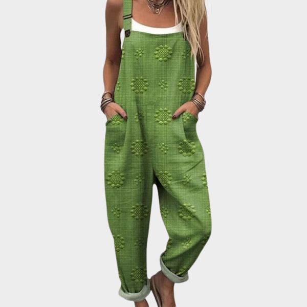 Salopete cu bretele - confort verde cu model floral