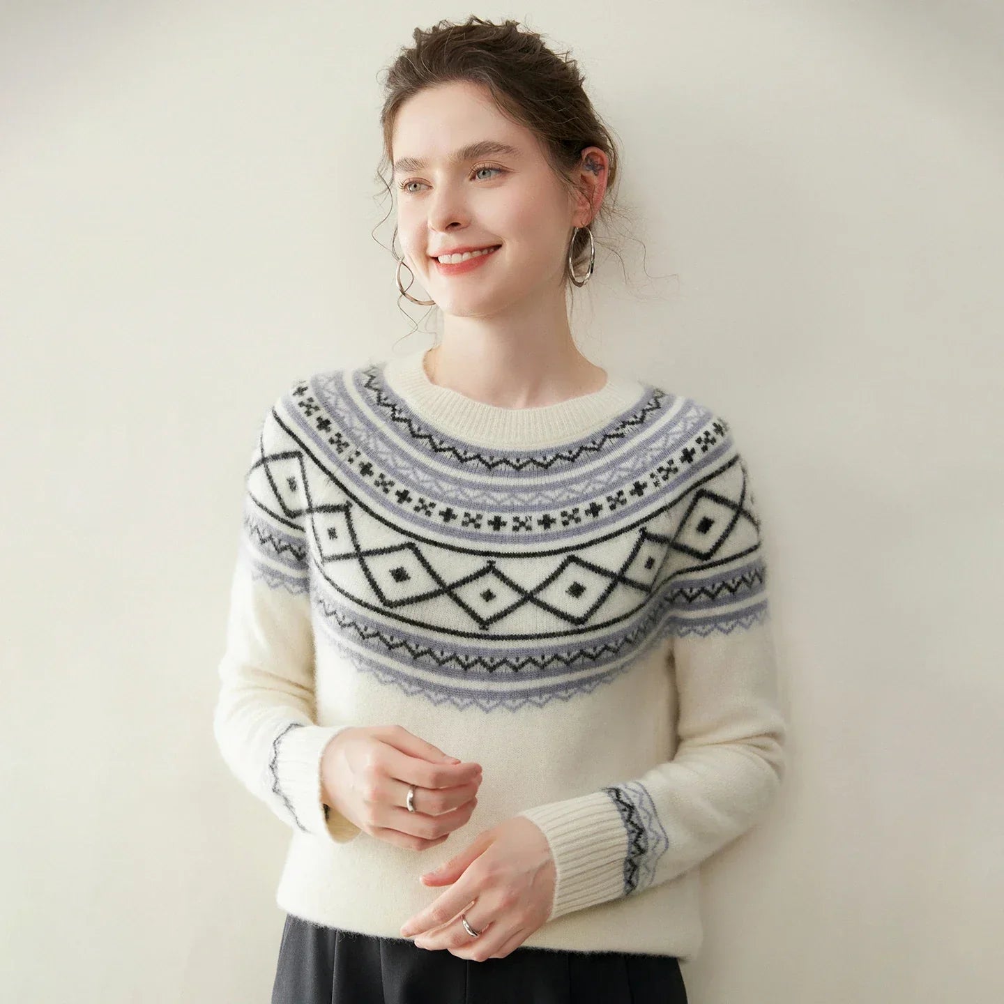 Pulover Tricotat Jacquard din Cașmir Norvale Alpesi