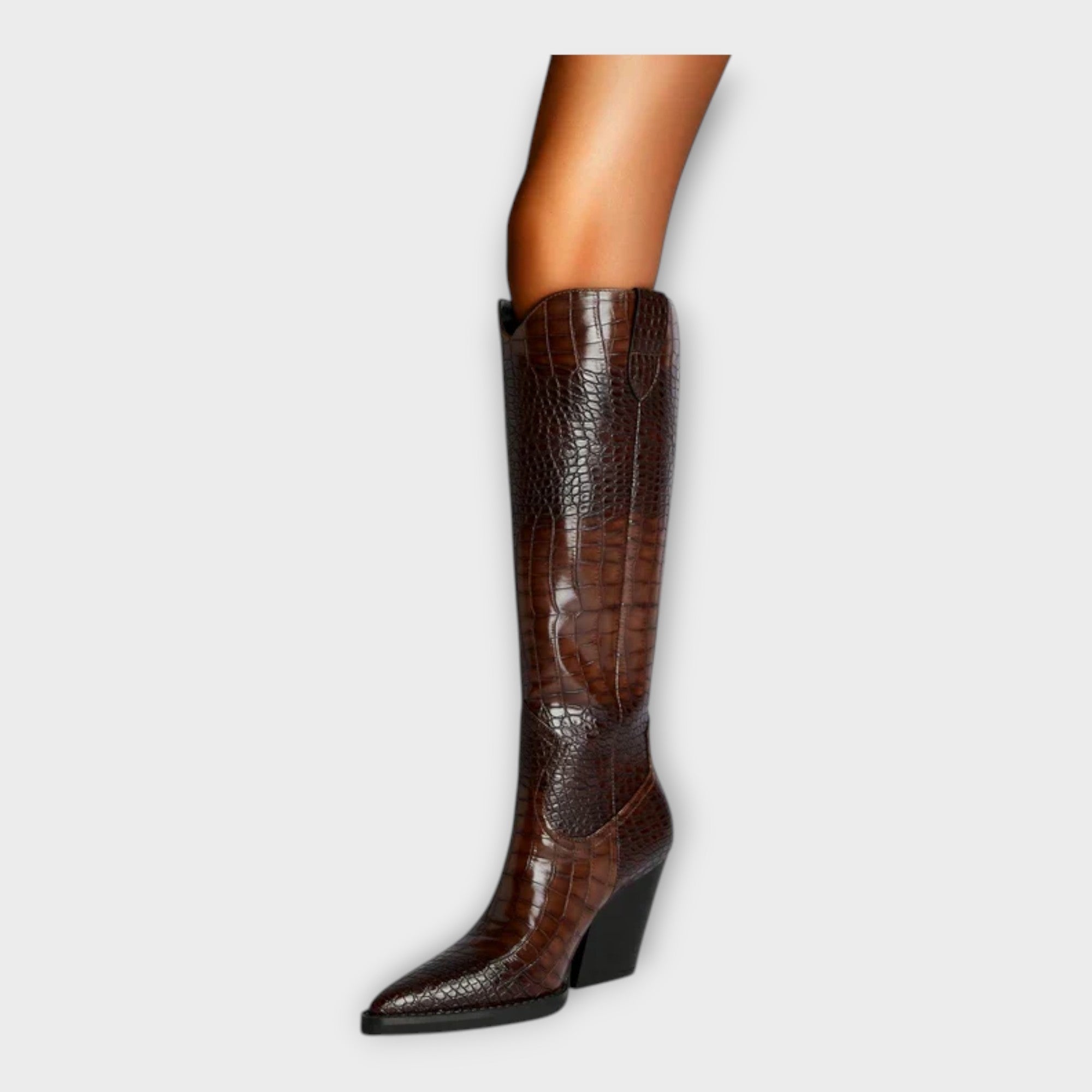 Pantofi cu Model de Crocodil cu Toc Elegant
