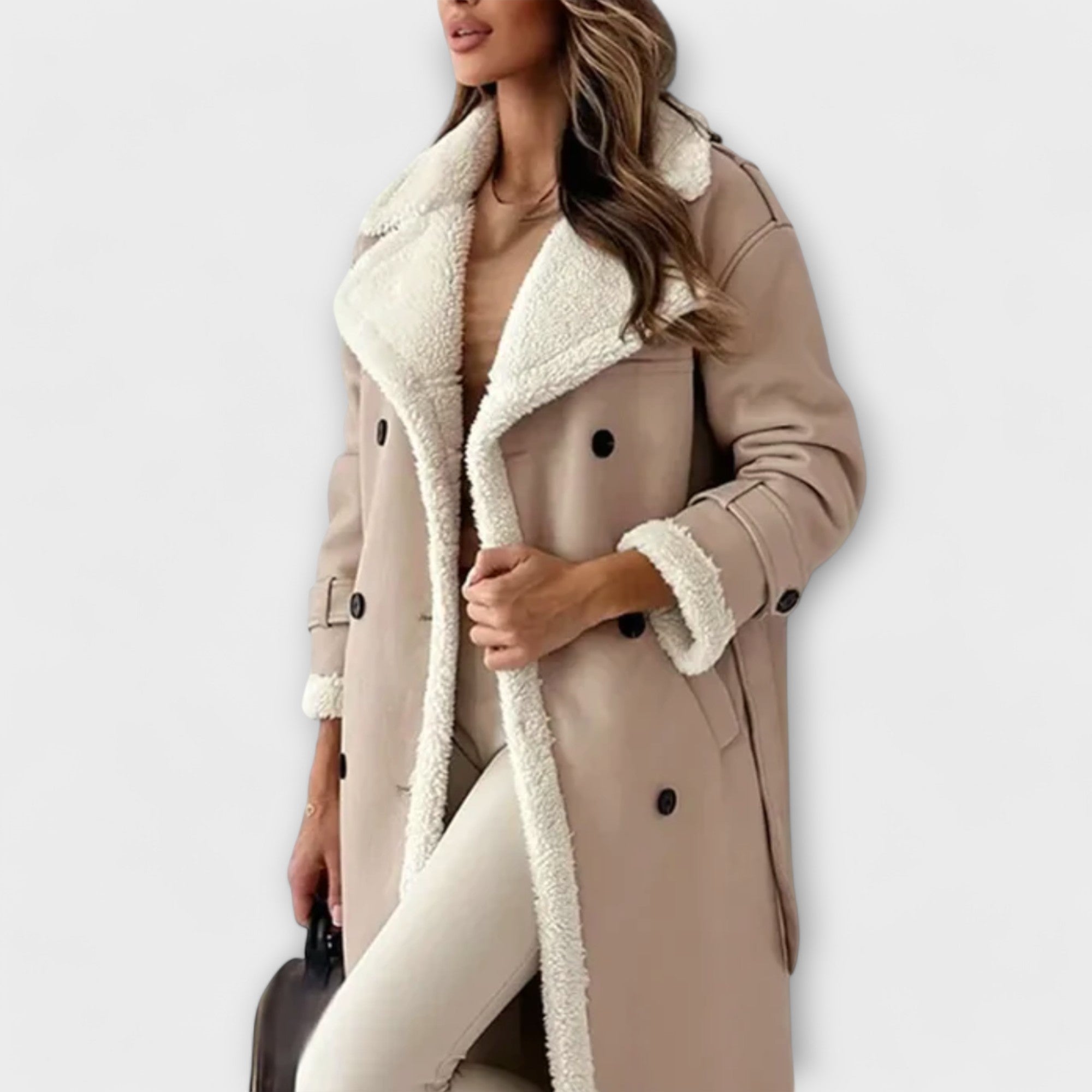 Maria – Palton Lung Clasic cu Fleece Moale și Guler Teddy