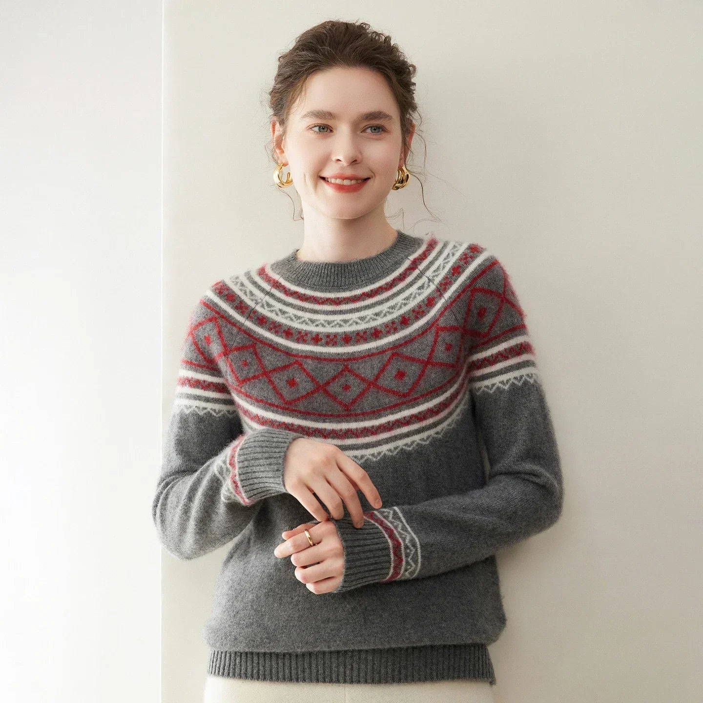 Pulover Tricotat Jacquard din Cașmir Norvale Alpesi