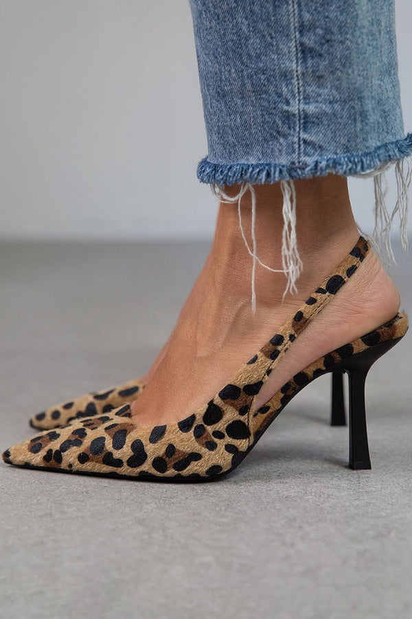 Lívia - Tocuri înalte kaki, cu model de leopard, vârf ascuțit