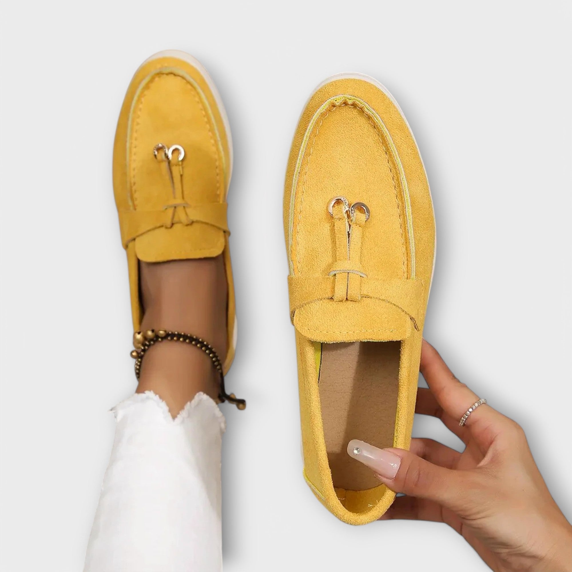 Mocasini Bej pentru Femei cu Decorare din Sfoară