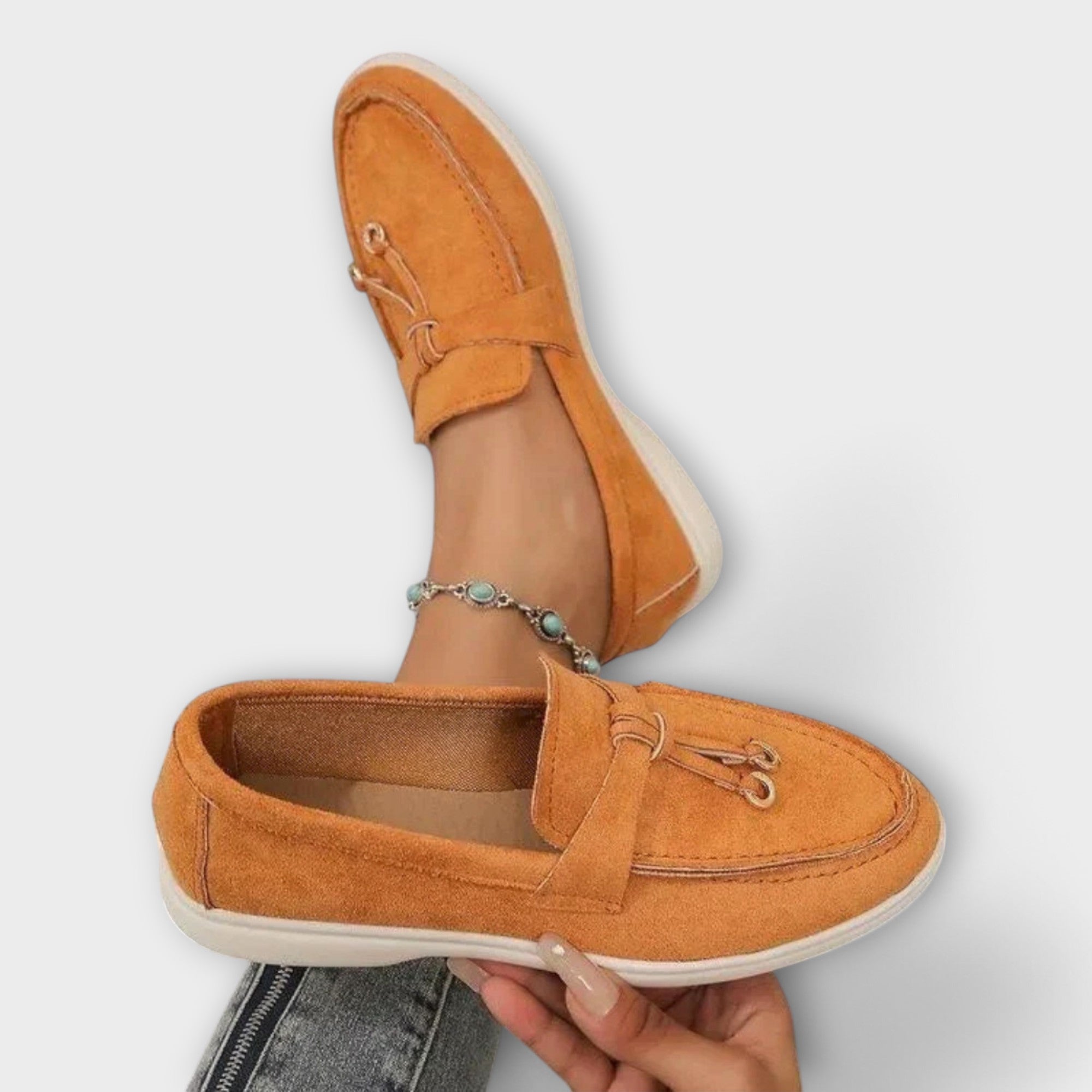 Mocasini Bej pentru Femei cu Decorare din Sfoară