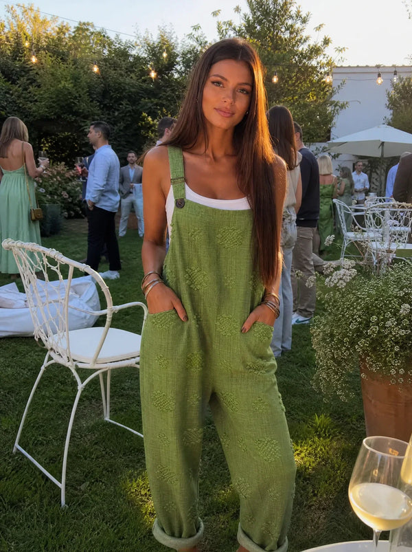 Salopete cu bretele - confort verde cu model floral