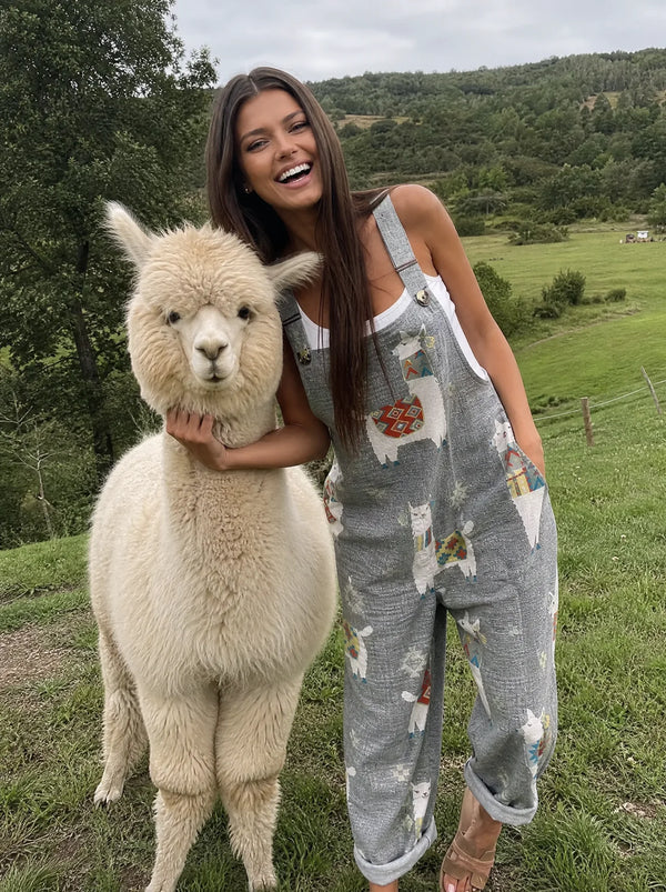 Salopete cu bretele – cu modele de lama gri și etnice