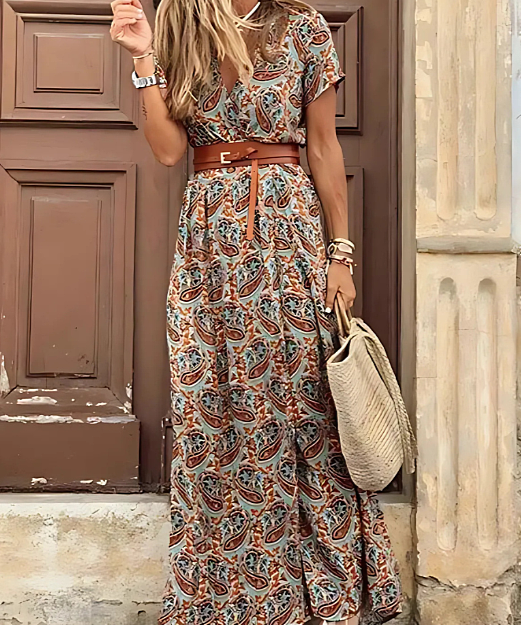 Jozefin™ – Rochie maxi vaporoasă, tip boho, cu curea