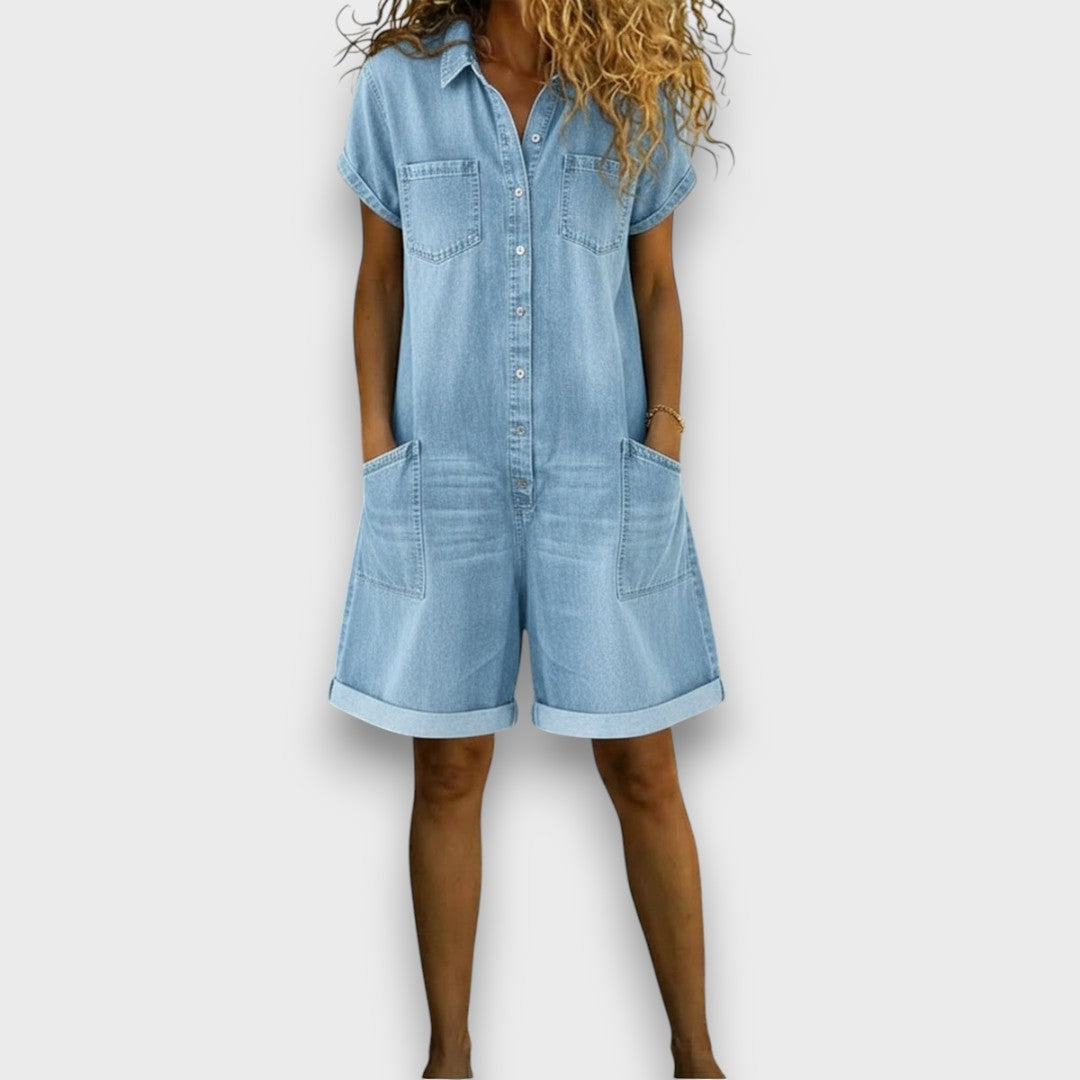 Janka | Salopetă scurtă vintage cu aspect denim