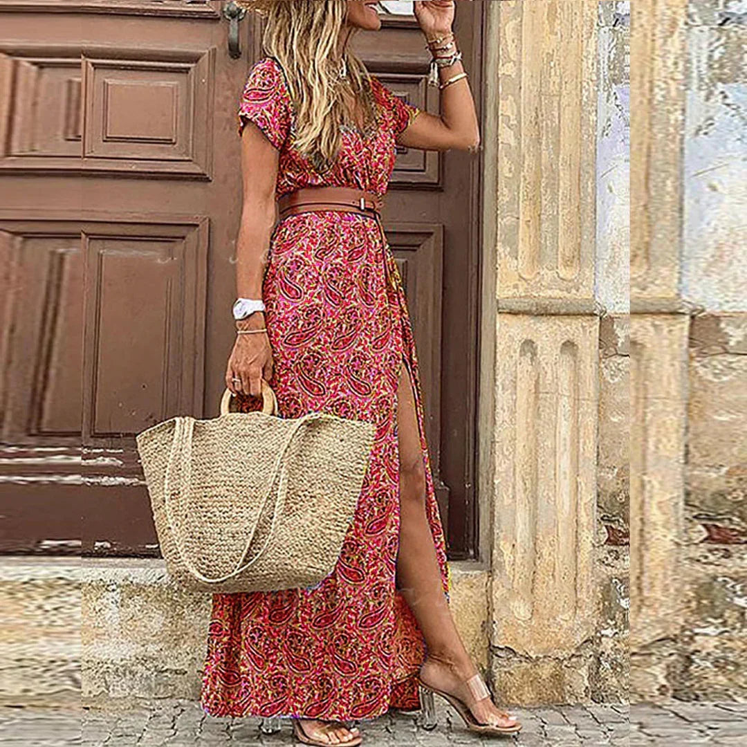 Jozefin™ – Rochie maxi vaporoasă, tip boho, cu curea